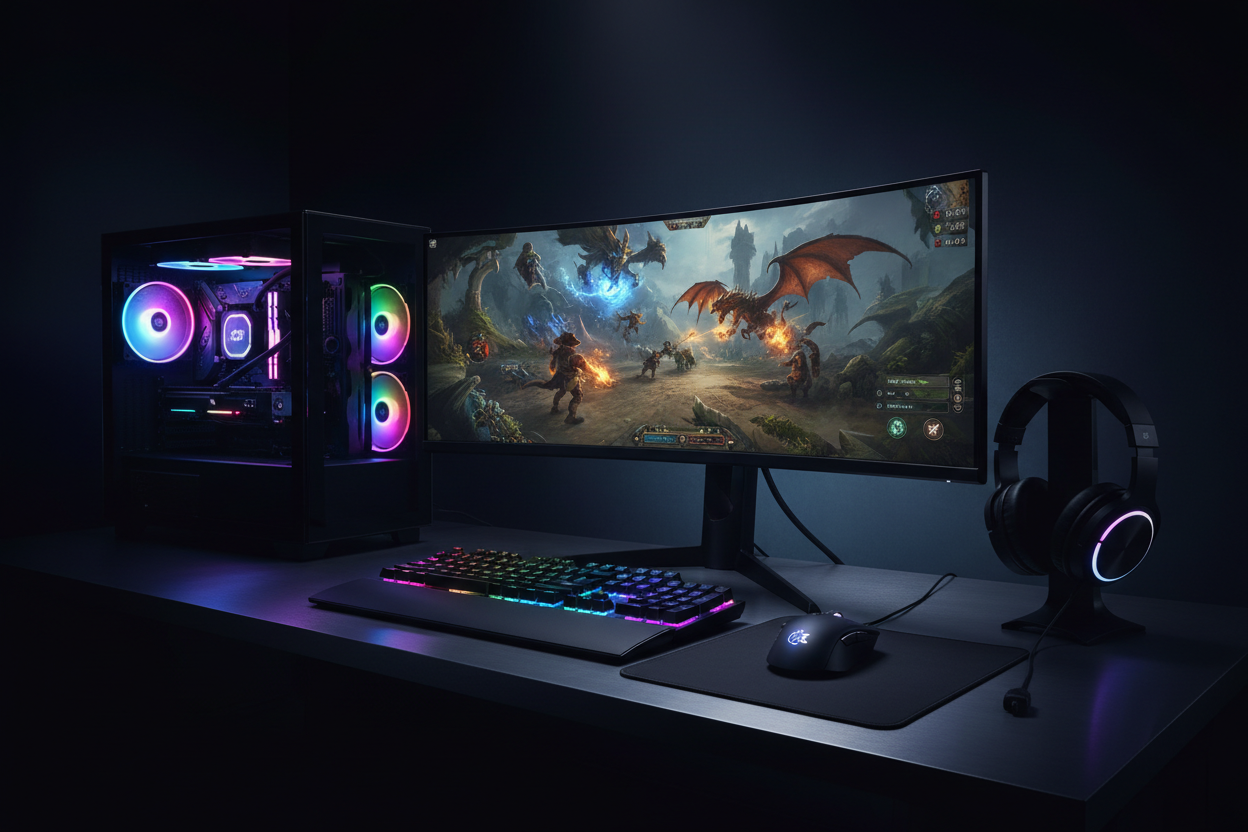 Gaming PC Setup con monitor