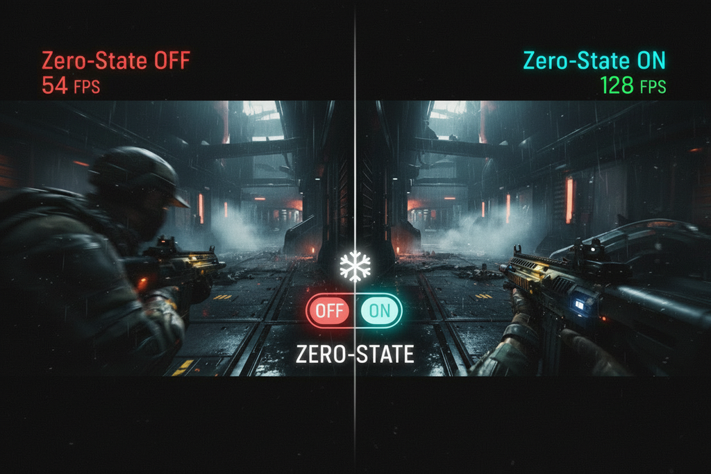 LuniONE — Zero-State 54 vs 128 FPS